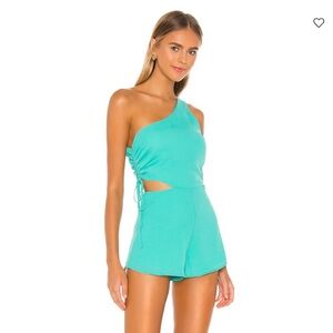 superdown Aimey One-Shoulder Teal Romper